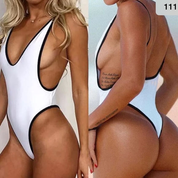 unbranded Other - Black white 1 piece swimsuit bodysuit sexy cheeky thong Brazilian French cut M3